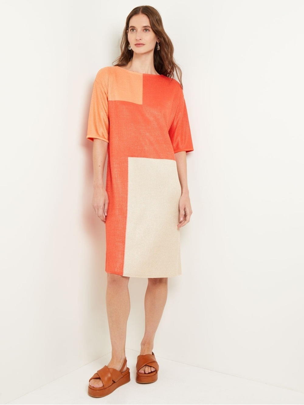 Misook Colorblock Soft Knit Midi Shift Dress Size XS NWT